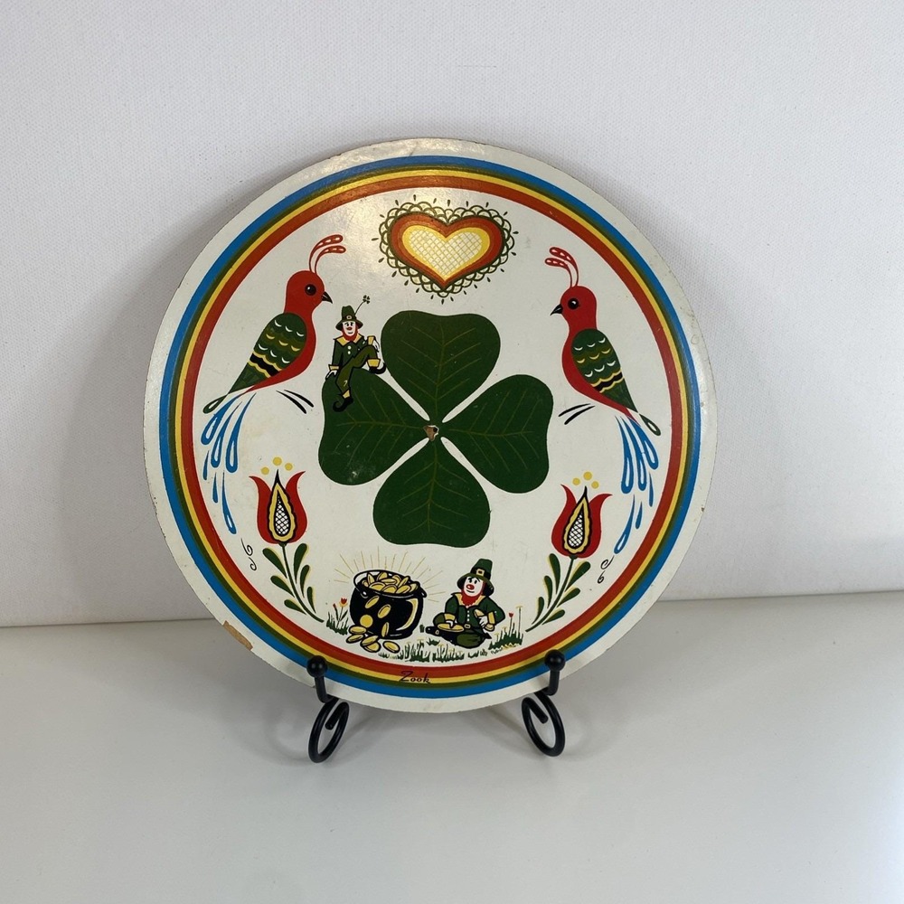 Zook  Pennsylvania Dutch Barn Folk Art Wall Decor w/4 Leaf Clover & Leprechaun